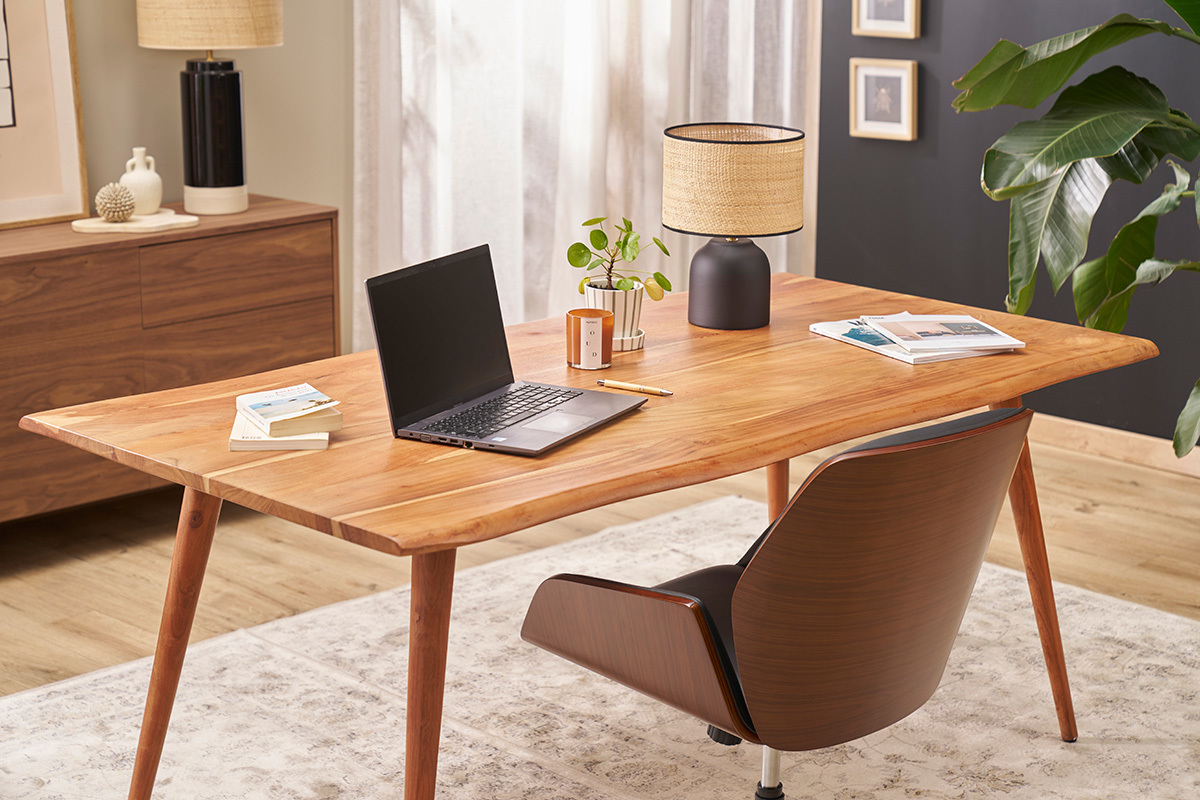 Design-Drehstuhl MARLOW Schwarz, dunkles Holz und schwarzes Metall 360� drehbar