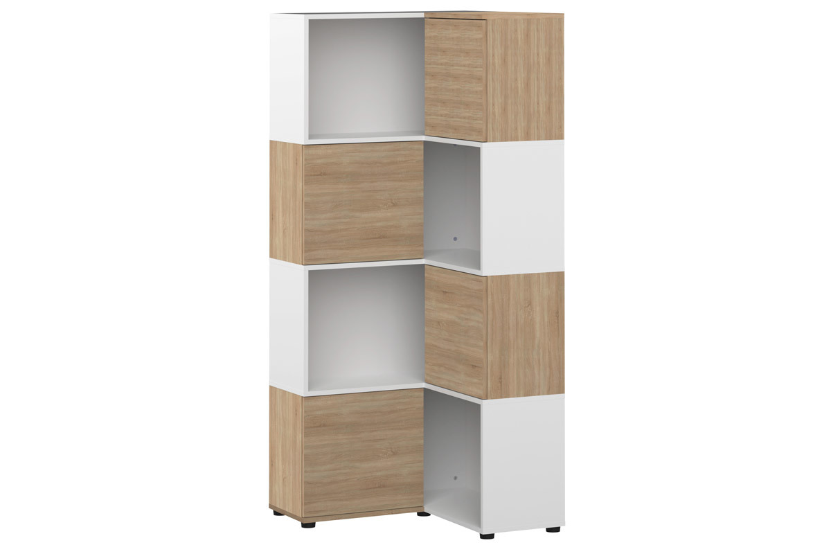 Design-Eck-Bcherregal QUADRA Holz und Wei mit 8 Fchern