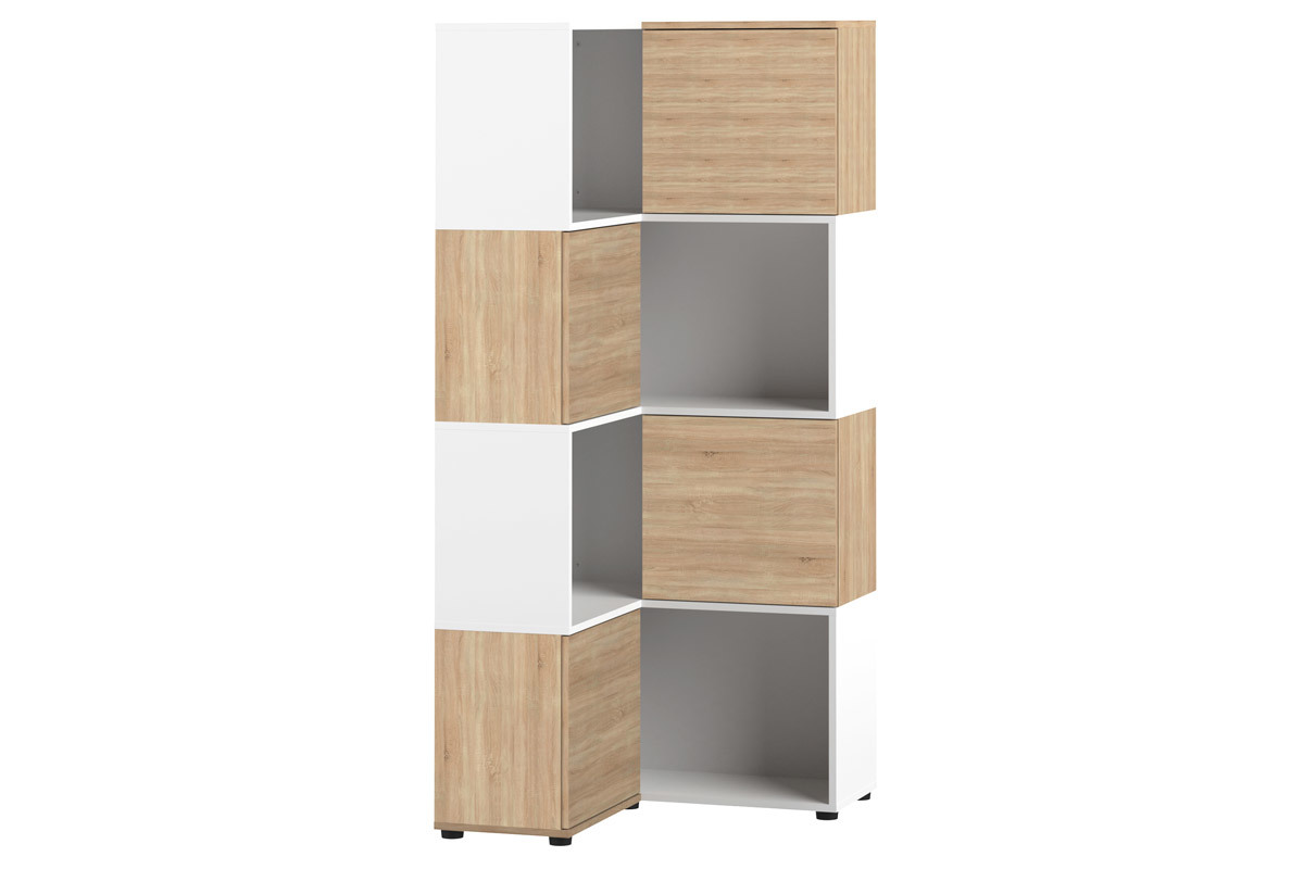 Design-Eck-Bcherregal QUADRA Holz und Wei mit 8 Fchern