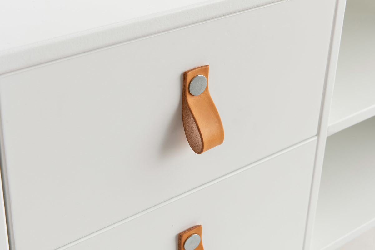 Design Eck-TV-Lowboard skandinavisch mit Schubladen wei� und Holz ROHAN