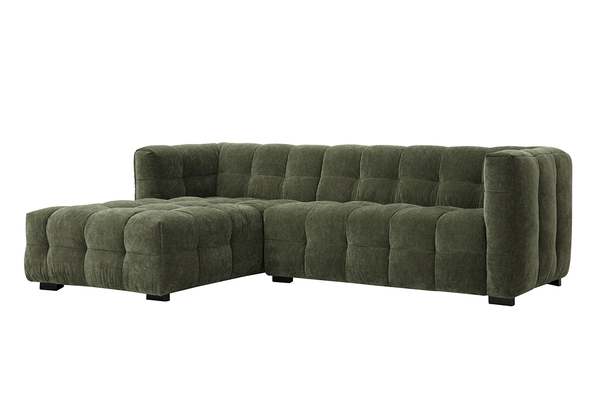 3-Sitzer Ecksofa links in grnem Samtstoff CORTO, Ansicht von 3/4.