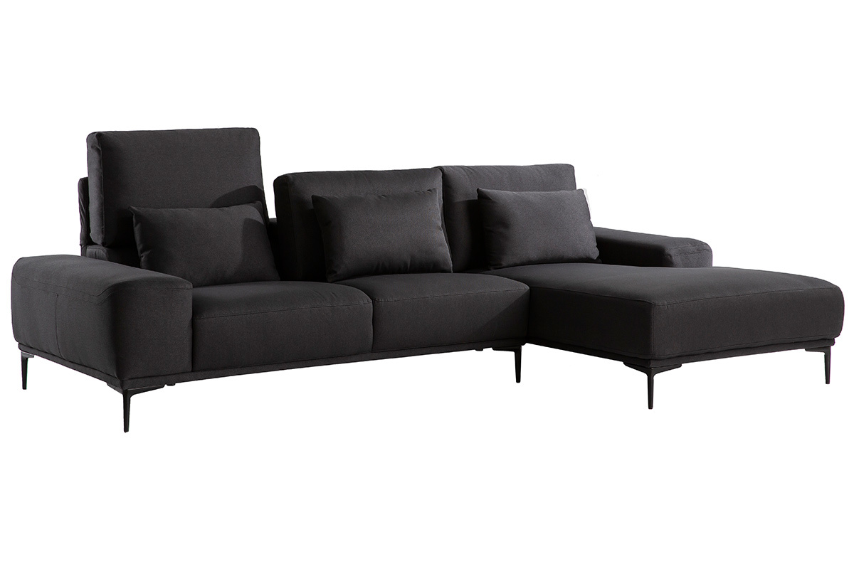 Design-Ecksofa aus dunkelgrauem Stoff mit verstellbarer Rckenlehne KONRAD