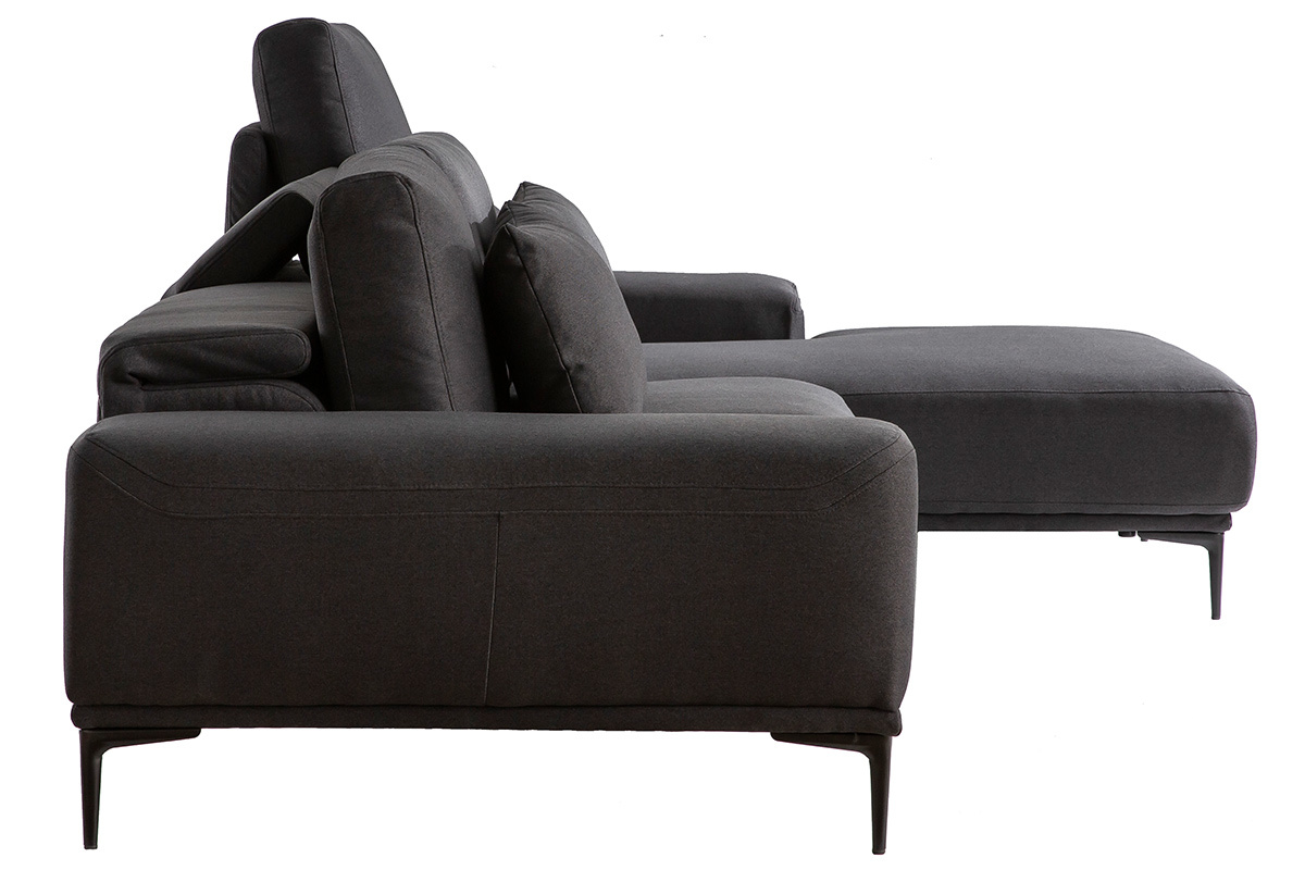 Design-Ecksofa aus dunkelgrauem Stoff mit verstellbarer Rckenlehne KONRAD