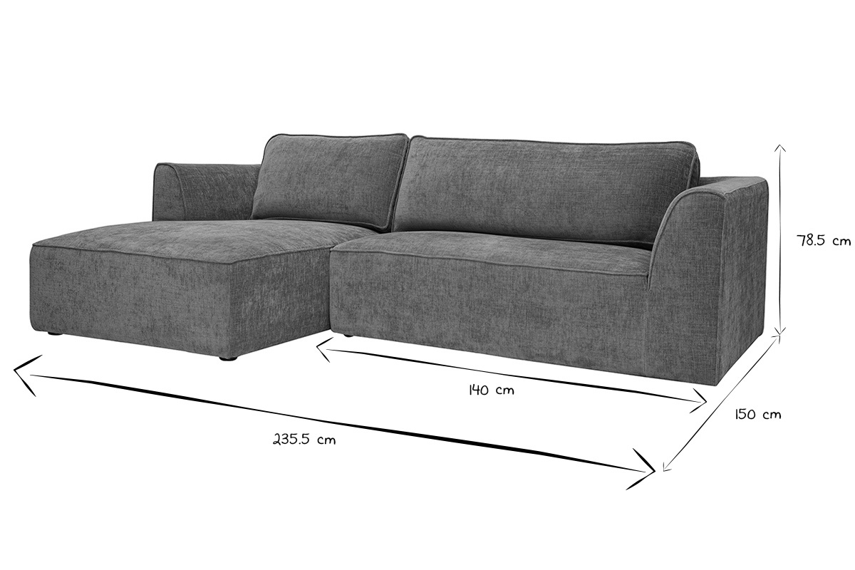 Design-Ecksofa links in texturiertem Samt-Effekt Stoff gebrannte Erde 3-Sitzer GRAMMY