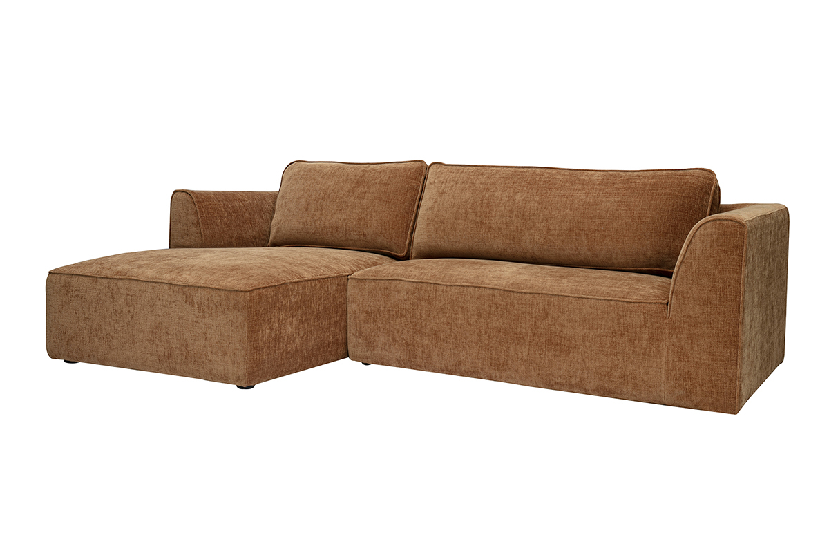 Design-Ecksofa links in texturiertem Samt-Effekt Stoff gebrannte Erde 3-Sitzer GRAMMY