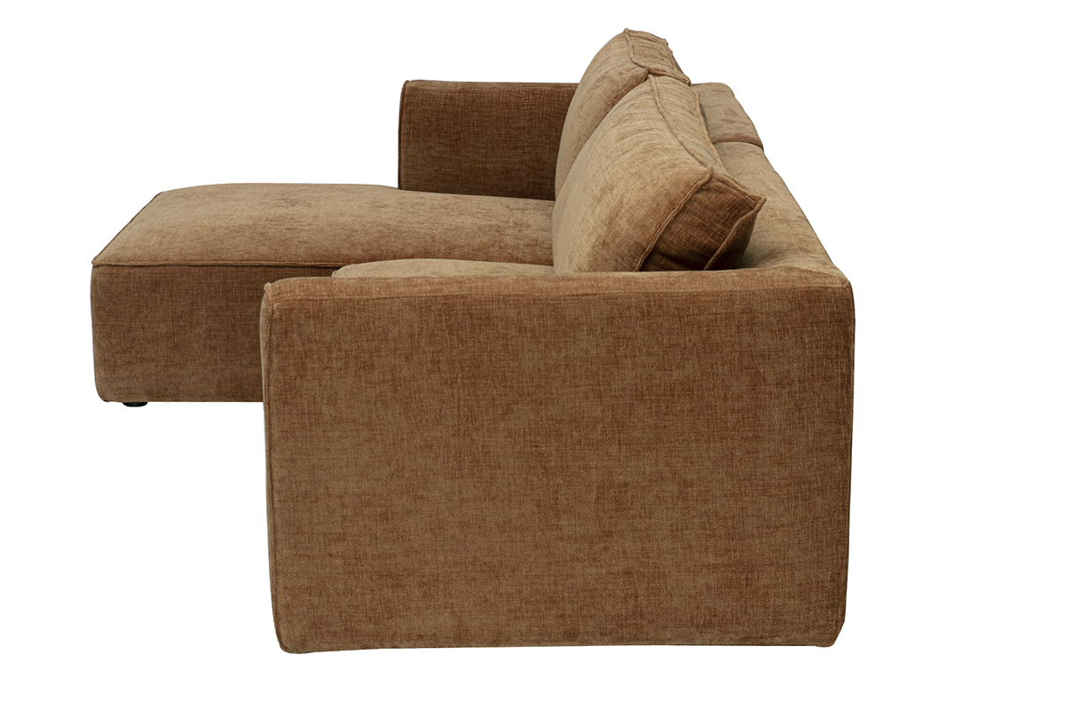 Design-Ecksofa links in texturiertem Samt-Effekt Stoff gebrannte Erde 3-Sitzer GRAMMY