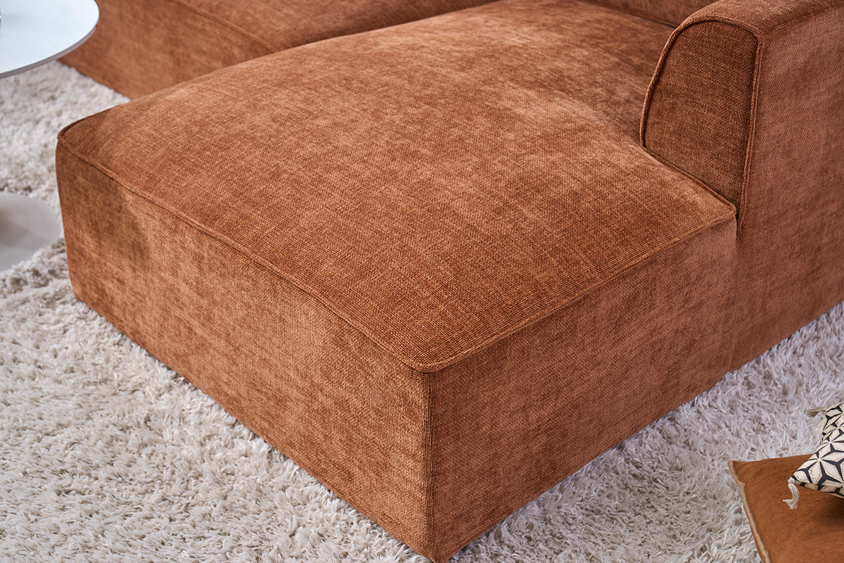 Design-Ecksofa links in texturiertem Samt-Effekt Stoff gebrannte Erde 3-Sitzer GRAMMY