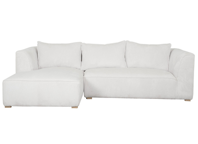 Design-Ecksofa linksseitig aus écrufarbenem Cordstoff mit Samteffekt 3-4 Sitzer PANAM