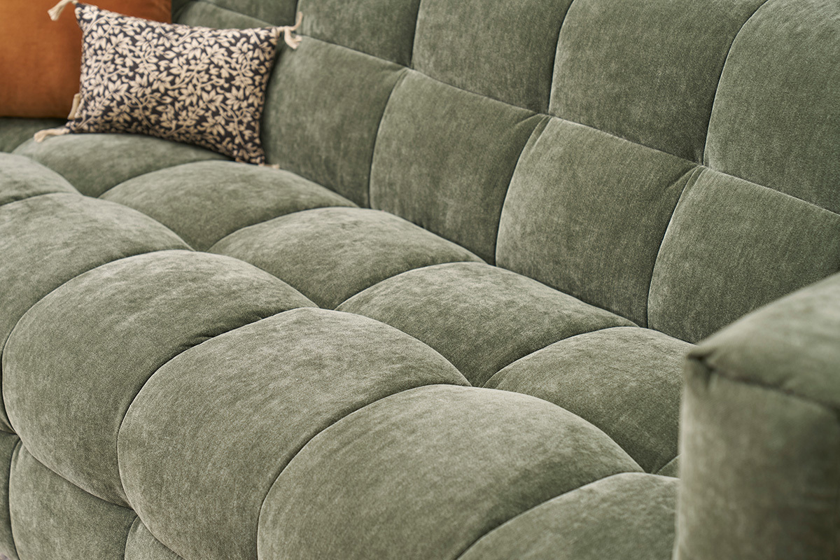 Design-Ecksofa rechts 3-Sitzer aus Samt-Effekt Stoff in Khakigrn CORTO