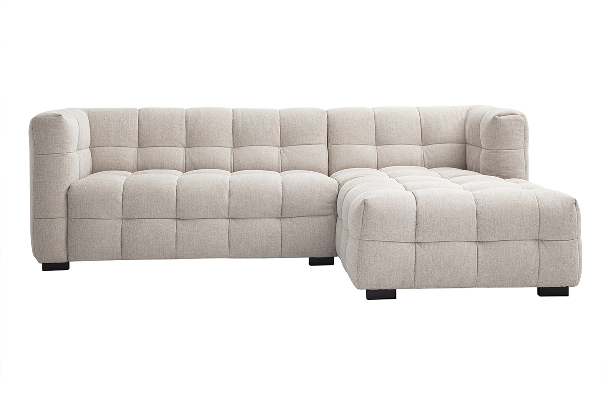 Design Ecksofa rechts 3-Sitzer in texturiertem Samt-Effekt Stoff beige CORTO