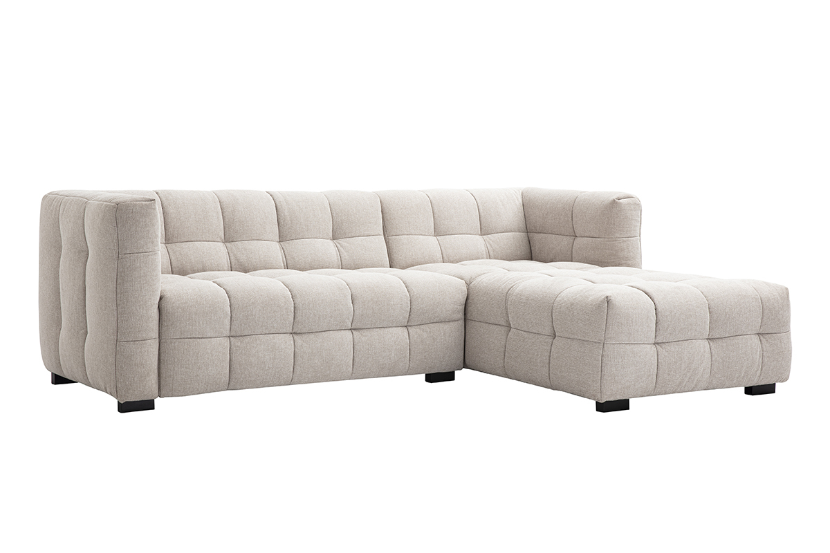 Design Ecksofa rechts 3-Sitzer in texturiertem Samt-Effekt Stoff beige CORTO