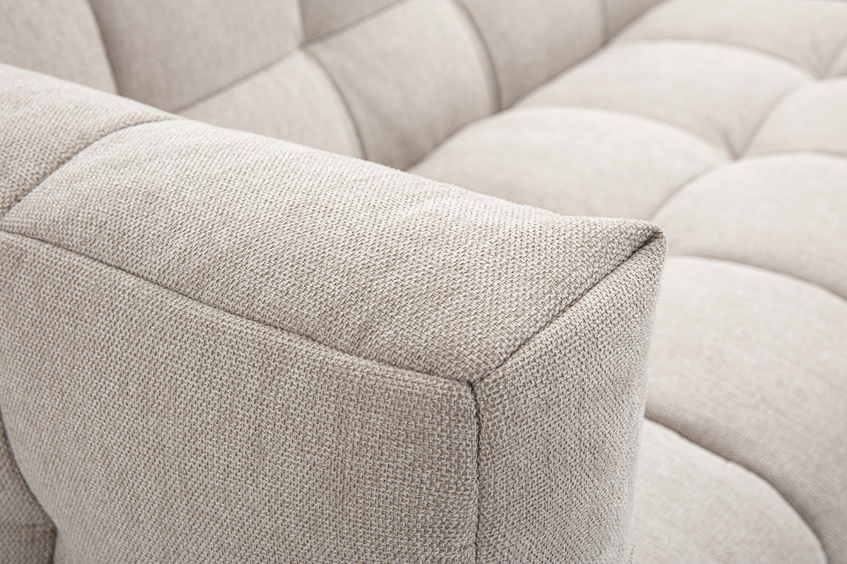 Design Ecksofa rechts 3-Sitzer in texturiertem Samt-Effekt Stoff beige CORTO