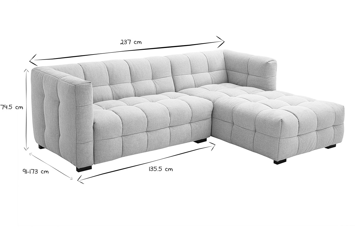 Design Ecksofa rechts 3-Sitzer in texturiertem Samt-Effekt Stoff beige CORTO