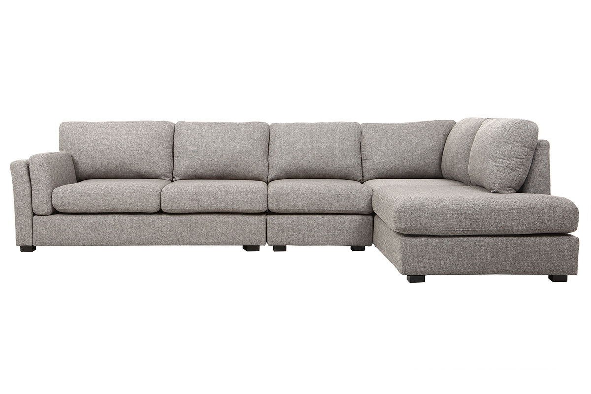 Design-Ecksofa rechts, 6 Pl�tze, hellgrauer Stoff MILORD