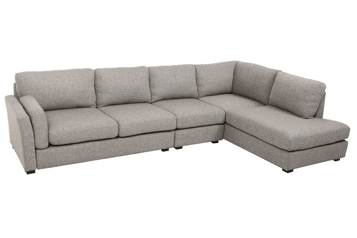 Design-Ecksofa rechts, 6 Pl�tze, hellgrauer Stoff MILORD