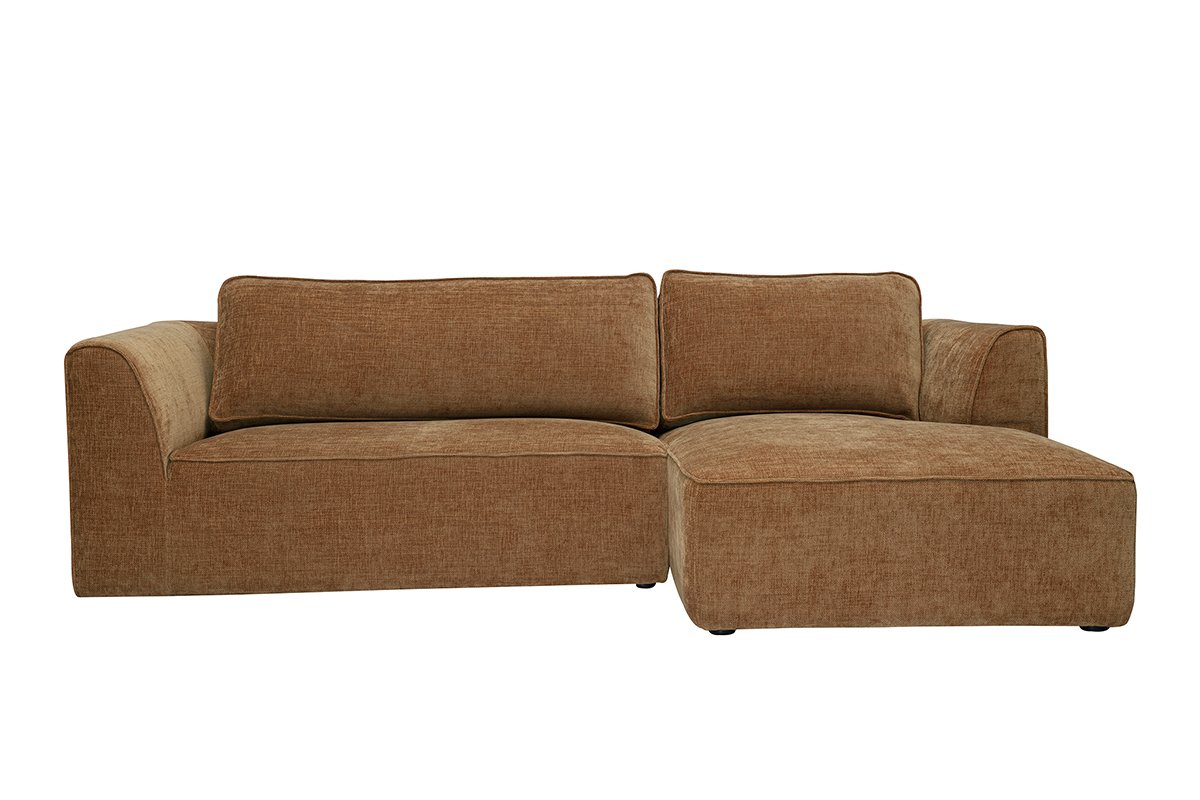 Design-Ecksofa rechts in gebrannter Erde Textur Samteffekt Stoff 3-Sitzer GRAMMY