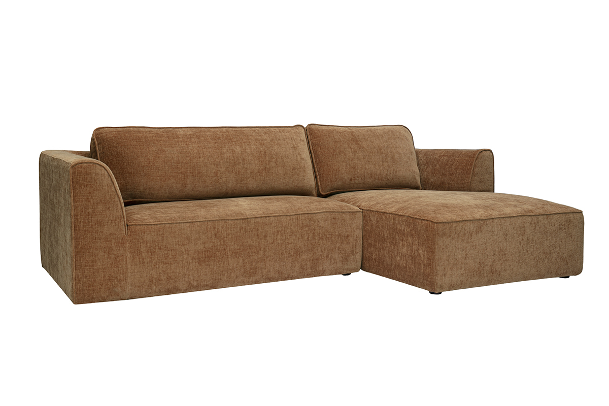 Design-Ecksofa rechts in gebrannter Erde Textur Samteffekt Stoff 3-Sitzer GRAMMY