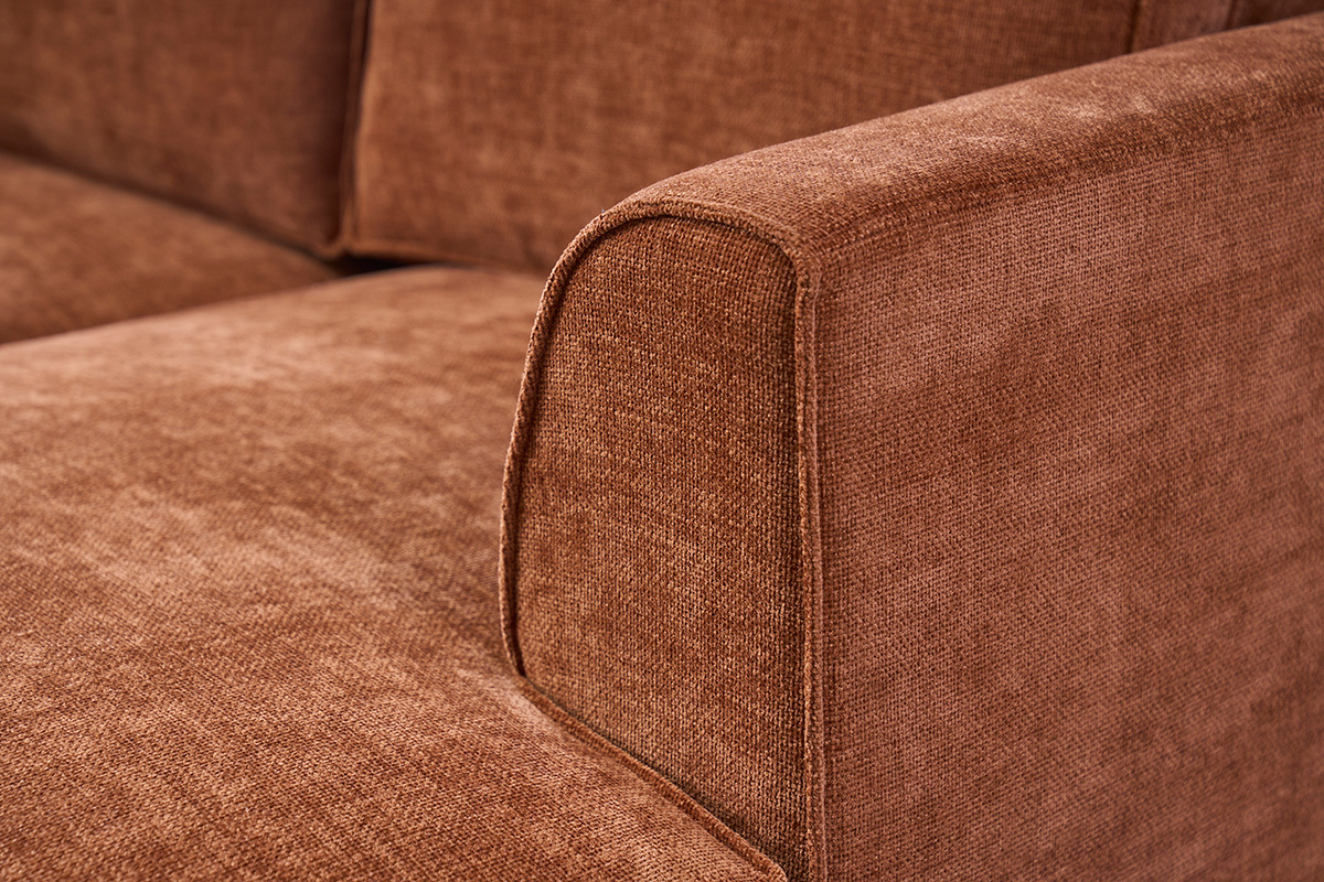 Design-Ecksofa rechts in gebrannter Erde Textur Samteffekt Stoff 3-Sitzer GRAMMY