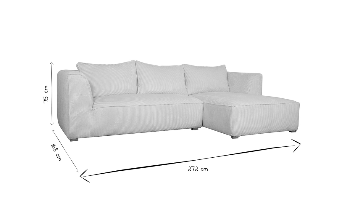 Design-Ecksofa rechtseitig aus geripptem, crufarbenem Samtstoff 3-4 Sitzer PANAM