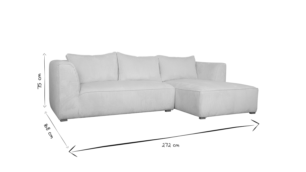 Design-Ecksofa rechtseitig aus geripptem, crufarbenem Samtstoff 3-4 Sitzer PANAM