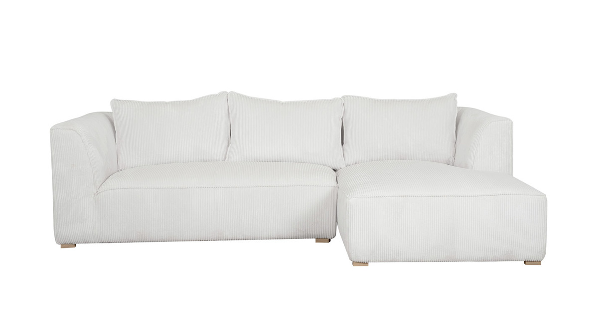 Design-Ecksofa rechtseitig aus geripptem, crufarbenem Samtstoff 3-4 Sitzer PANAM