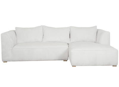 Design-Ecksofa rechtseitig aus geripptem, écrufarbenem Samtstoff 3-4 Sitzer PANAM