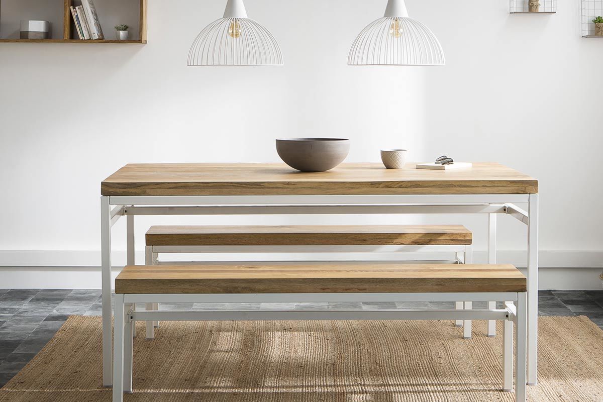 Design-Esstisch Mangoholz und Metall Wei� L160 BOHO
