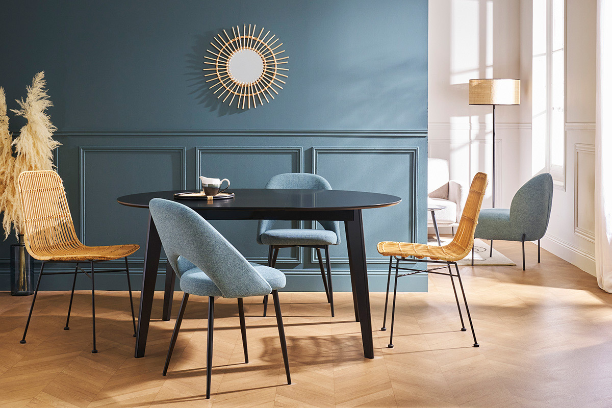 Design-Esstisch rund ausziehbar Schwarz L120-150 LEENA