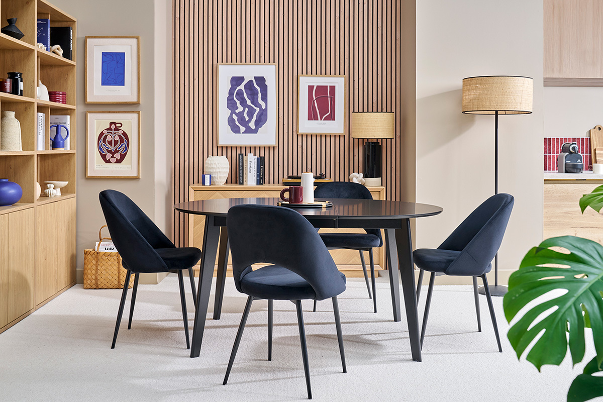 Design-Esstisch rund ausziehbar Schwarz L120-150 LEENA