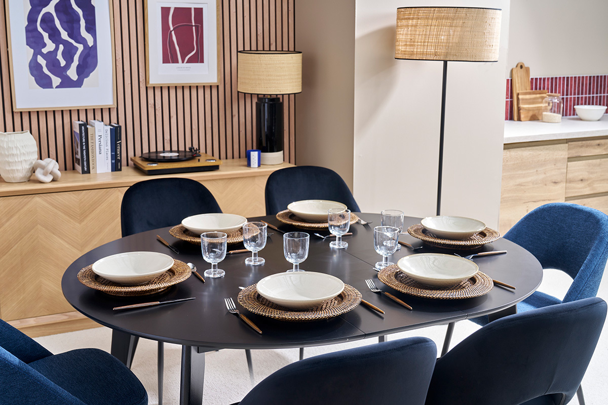 Design-Esstisch rund ausziehbar Schwarz L120-150 LEENA