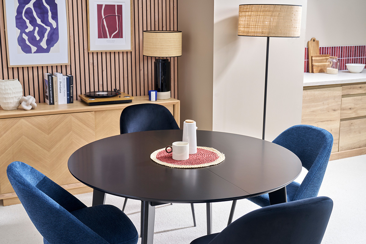 Design-Esstisch rund ausziehbar Schwarz L120-150 LEENA