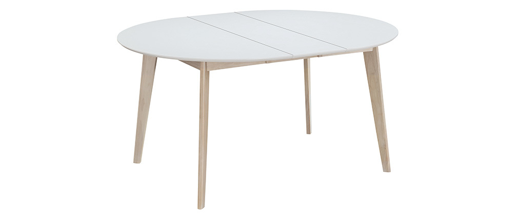 Design-Esstisch rund ausziehbar Weiß und Holz L120-150 ...