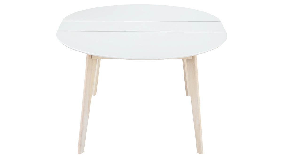 Design-Esstisch rund ausziehbar Weiß und Holz L120-150 LEENA