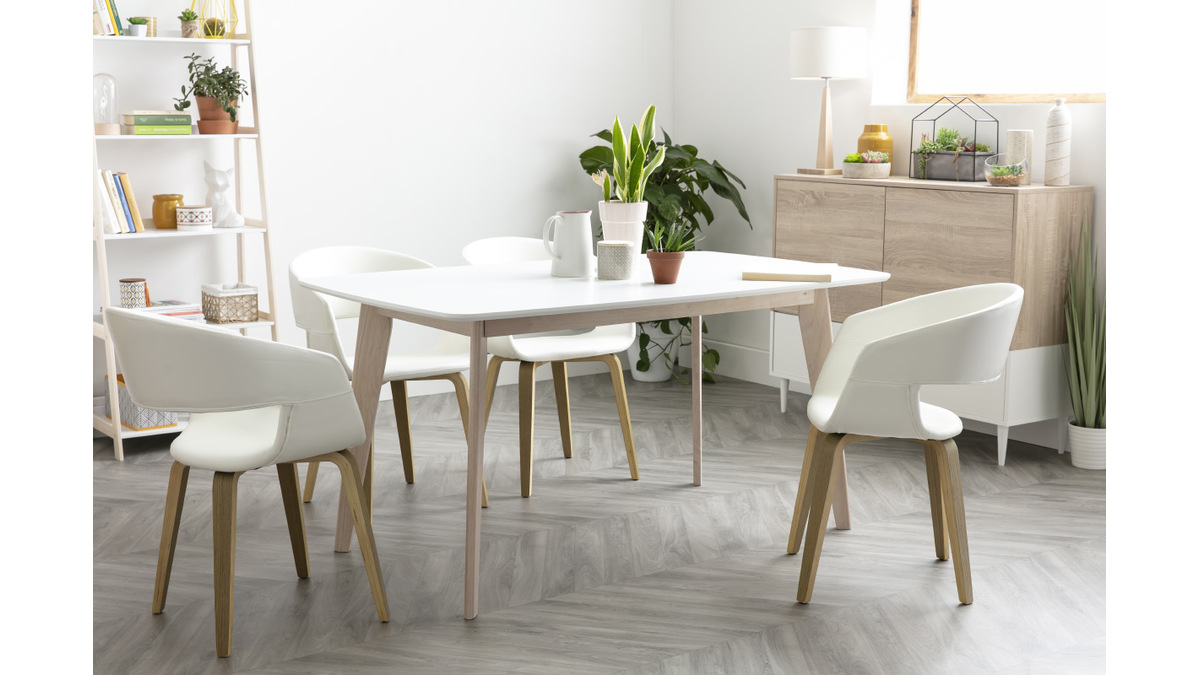 Design-Esstisch Wei und helles Holz L150 LEENA