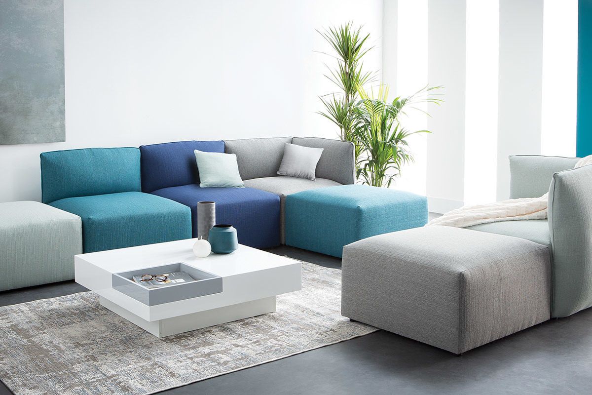 Design-Fusttze Stoff Gletscherblau MODULO