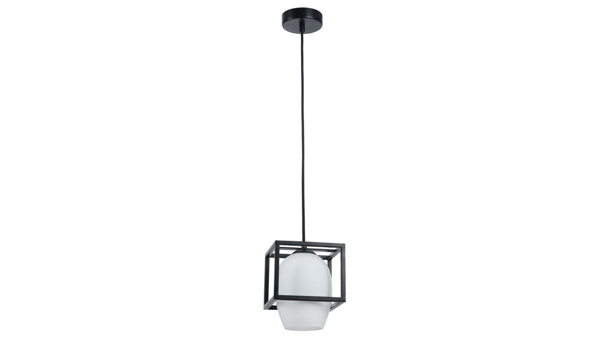 Design Hngelampe Metall Schwarz mit matter Glasbirne CABIN