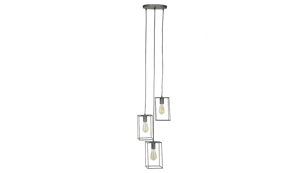 Design-Hngeleuchte 3 Lampen aus Metall Antiksilber Finish ARCHI