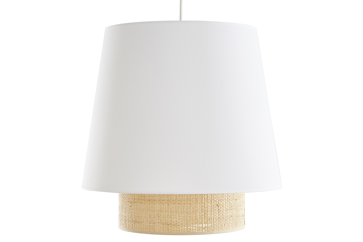 Design-Hngeleuchte aus zwei Materialien Bast und weie Baumwolle D40 cm JUME