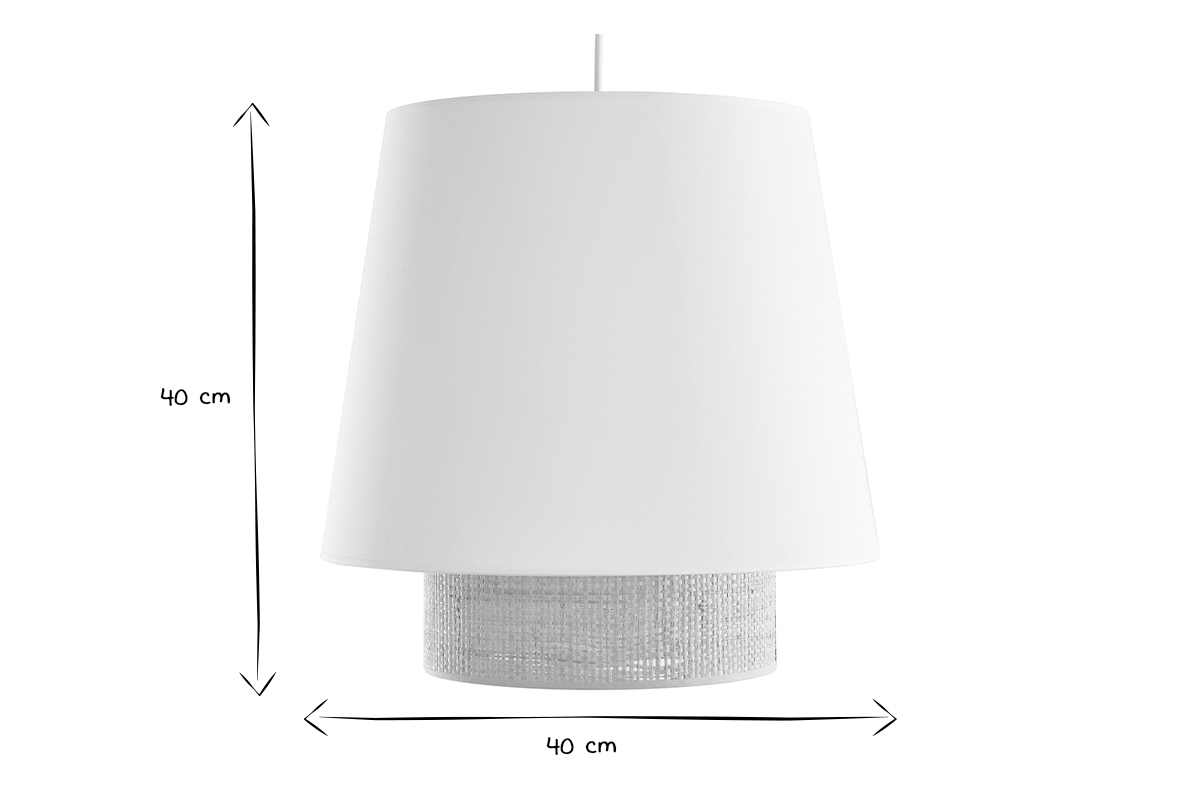Design-Hngeleuchte aus zwei Materialien Bast und weie Baumwolle D40 cm JUME