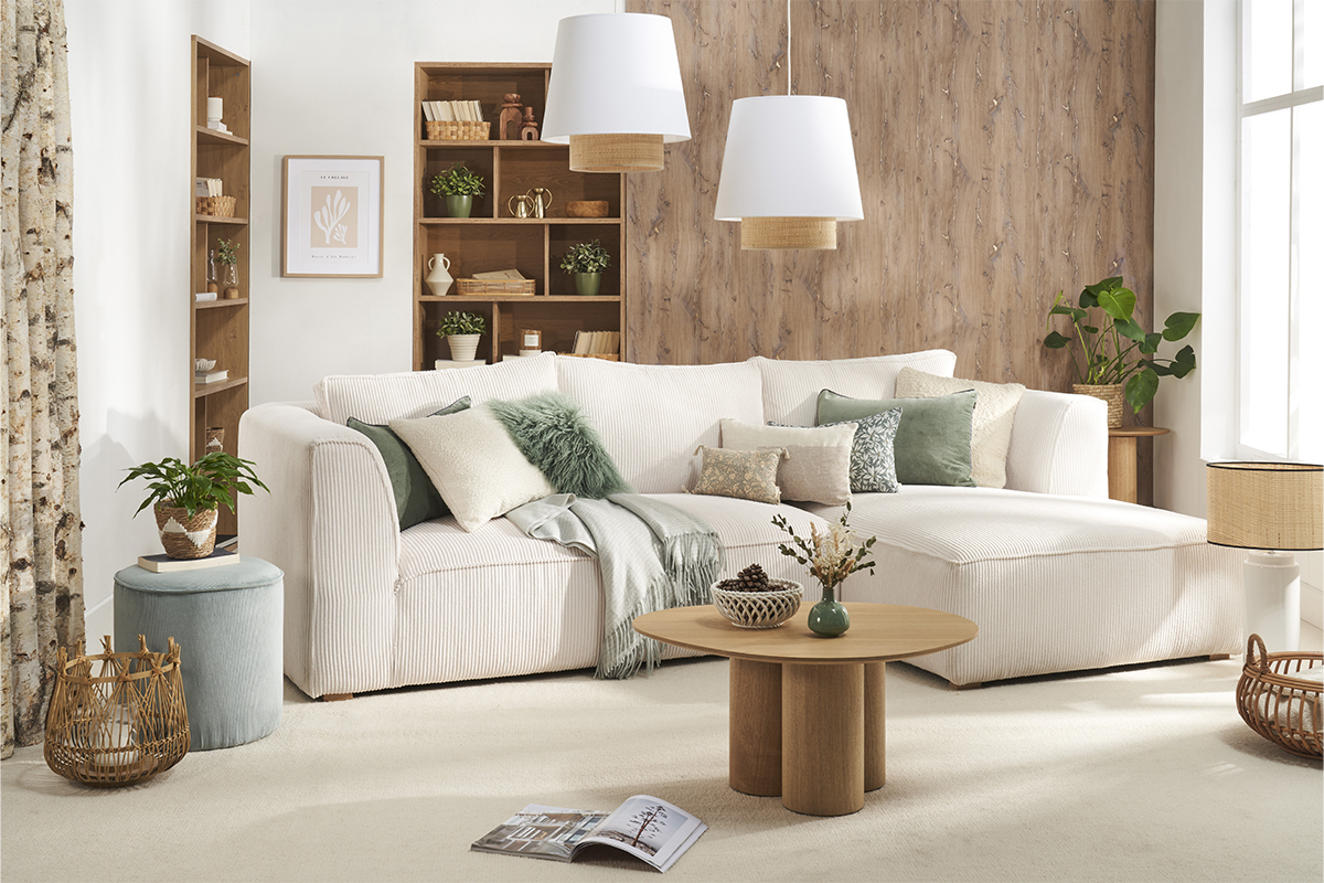 Design-Hngeleuchte aus zwei Materialien Bast und weie Baumwolle D40 cm JUME