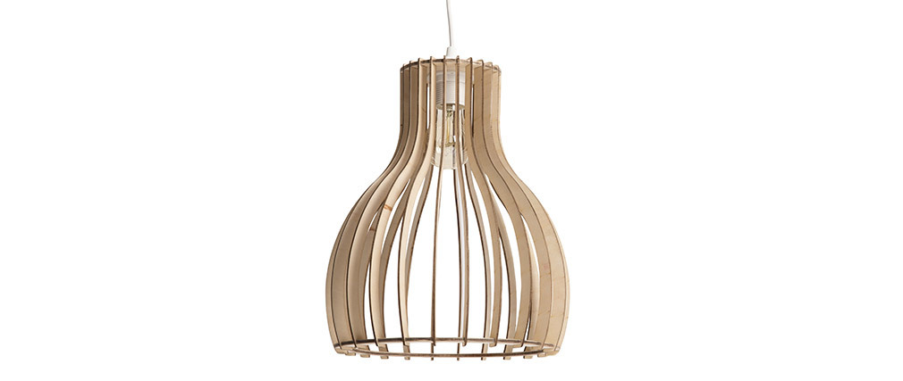 Design-Hängeleuchte FIJI aus hellem Holz, Ø 28 cm - Miliboo