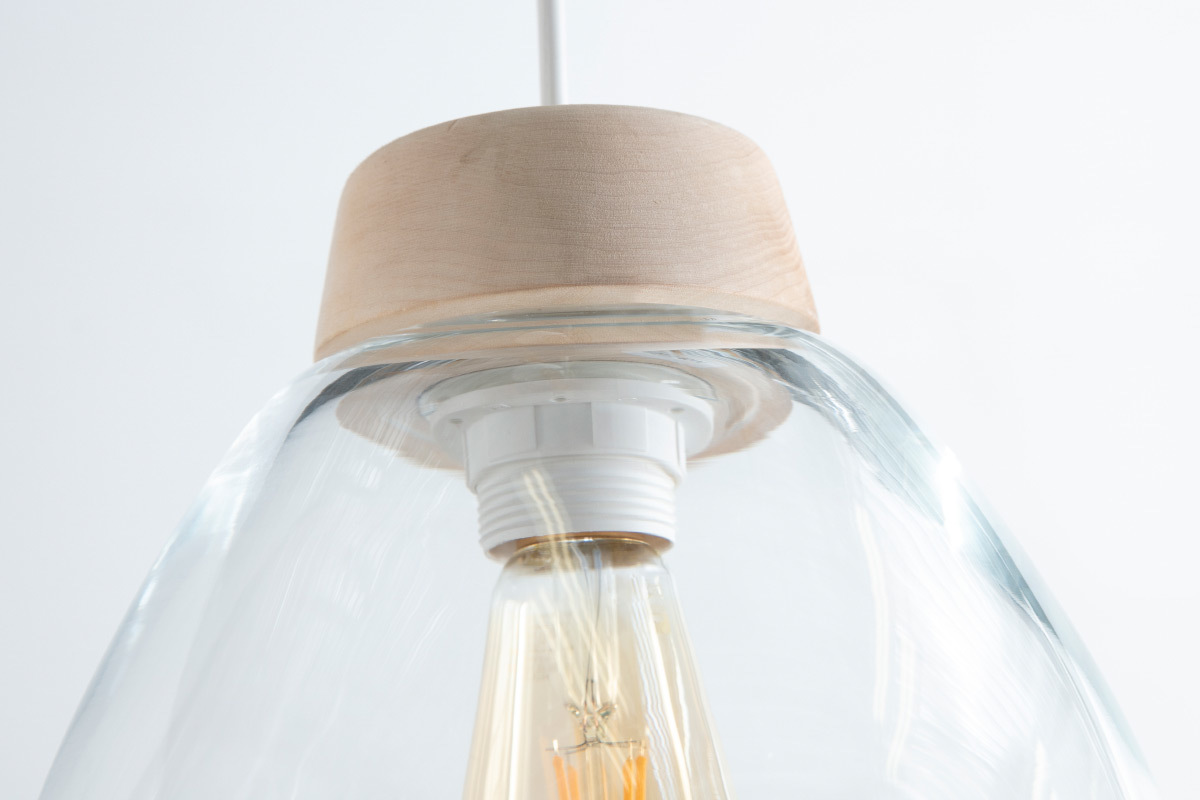 Design-Hngeleuchte Holz und Glas BORA