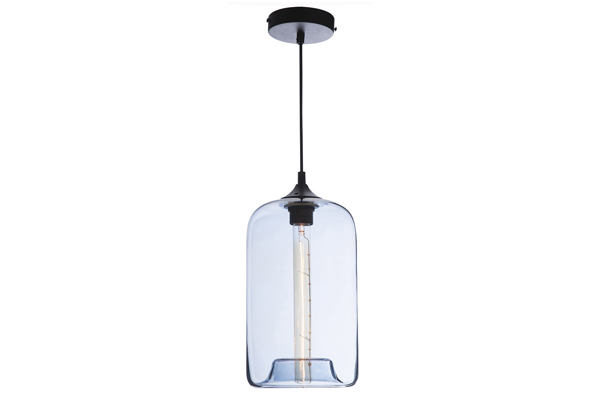 Design-Hngeleuchte MILAN aus transparent blauem mundgeblasenem Glas