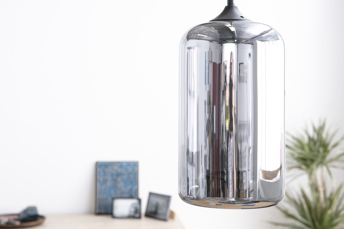 Design-Hngeleuchte MILAN aus transparent schwarzem mundgeblasenem Glas