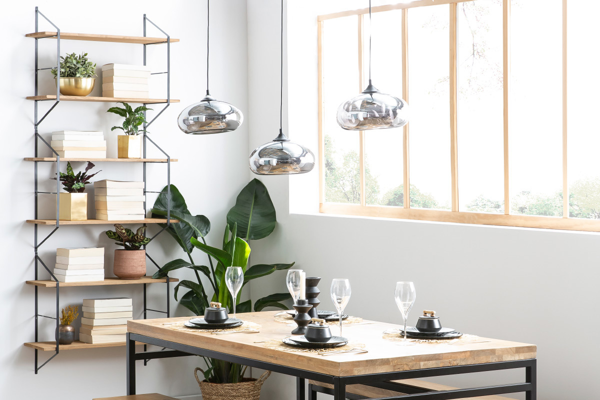 Design-Hngeleuchte MISTIC aus transparent schwarzem, mundgeblasenem Glas