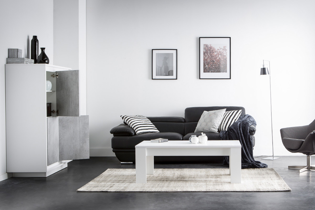 Design-Highboard 4 Tren wei und dunkles Holz-Dekor LAND