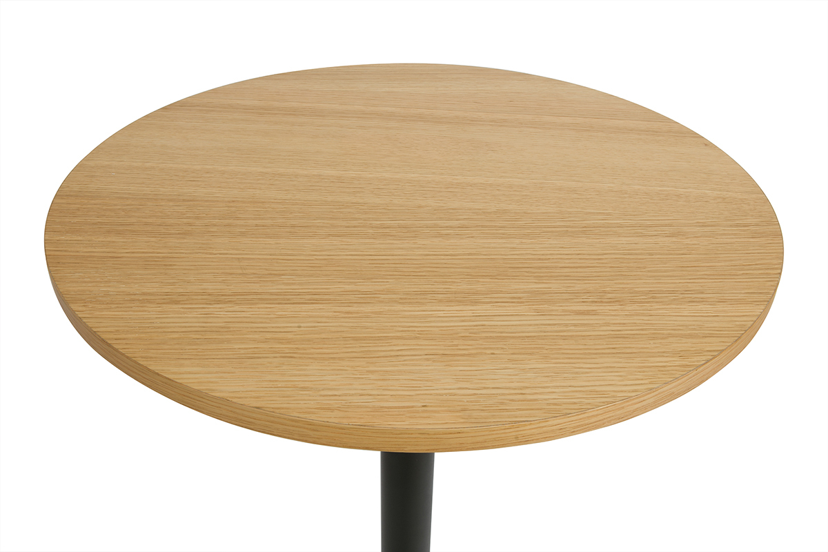 Design Hochbartisch aus hellem Eichenholz und schwarzem Metall CALISTA mit rundem Durchmesser von 60 cm