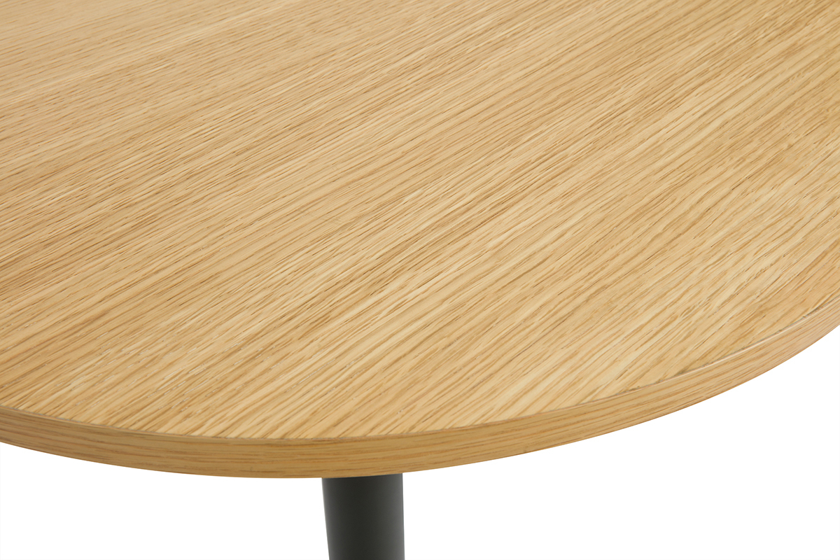 Design Hochbartisch aus hellem Eichenholz und schwarzem Metall CALISTA mit rundem Durchmesser von 60 cm