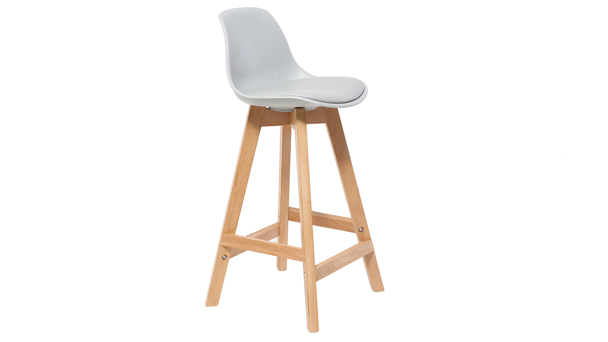 Design-Hocker Hellgrau und Holz 65 cm 2er-Set MINI PAULINE