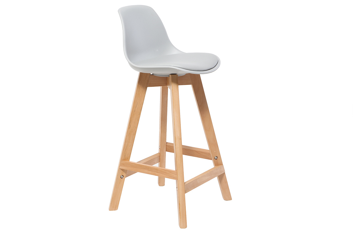 Design-Hocker Hellgrau und Holz 65 cm 2er-Set MINI PAULINE